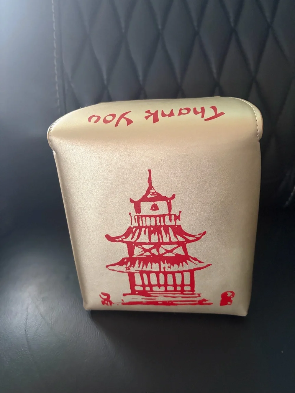 Gold Crossbody Bag with Red Pagoda Print
